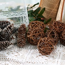 Outting聖誕樹裝飾藤球 6cm*3入+8cm*3入+松果 15入組, 混色