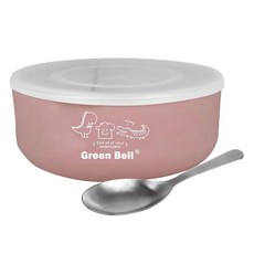 Green Bell 綠貝 兒童抗菌不鏽鋼碗組, 304不鏽鋼材質 雙層隔熱設計, 碗 + 湯匙 + 蓋子, 粉色, 1組