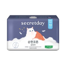 시크릿데이 순한코튼 슬림핏 생리대 날개형, 오버나이트, 10개입, 1개