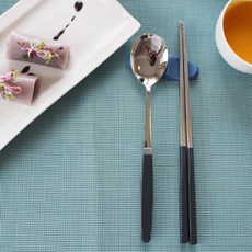 마호커트러리 성인용 한식 수저 2종 세트, 차콜그레이, 숟가락 + 젓가락, 1세트