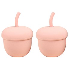 베이비팜 유아용 흘림방지 도토리 실리콘 빨대컵, Pink, 2개, 200ml