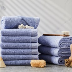 SOFT TOUCH 人字紋鑲邊飯店毛巾 190g, 10個, 藍色