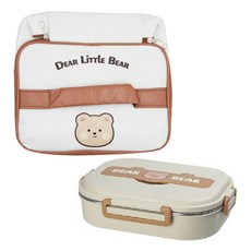 Mega 莫蘭迪新色 304不鏽鋼五格便當盒 附餐具 + 湯碗 + 便當袋, 奶茶熊, 1組