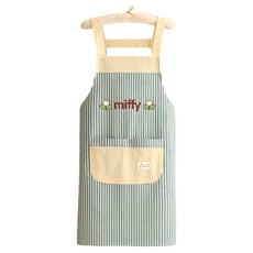 Leovins 優雅日常吊帶條紋Miffy花朵圍裙, 綠色