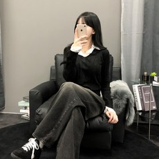 PEONIST 女款襯衫疊穿V領短版針織衫