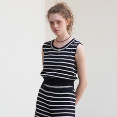 OLIVE DES OLIVE 女款條紋圓領針織背心