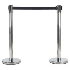 組裝式標準型不鏽鋼伸縮帶圍欄柱 銀色柱身 + 深灰色伸縮帶組合, 2套, 銀色 + 深灰色