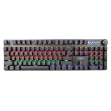 FOXXRAY 狐鐳 旋音戰狐機械電競鍵盤 1000Hz高速回報率 六排炫彩背光 陽極鋁合金上蓋 全鍵不衝突設計 雙色注塑+雷雕耐磨鍵帽, FXR-HKM-61, 青軸, 黑色