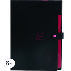 스마일리 아코디언파일 5칸 A4, 블랙, 6개