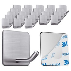 더깔끔 스테인리스 접착식 투명 매직후크, 실버, 24개