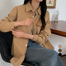 afinar 女款寬鬆版蜜桃絨雙口袋襯衫式外套