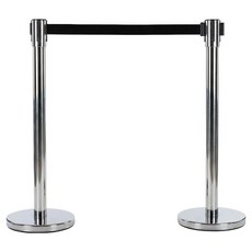 組裝式標準型不鏽鋼伸縮圍欄柱 銀色柱身 + 黑色伸縮帶套組, 2套, 銀色 + 黑色