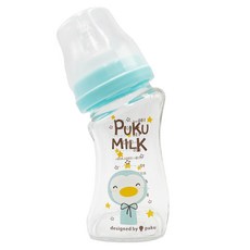 PUKU 藍色企鵝 倍特曲線玻璃奶瓶, 高硼矽玻璃 寬口設計 母乳實感奶嘴, 夢想藍, 180ml, 1個
