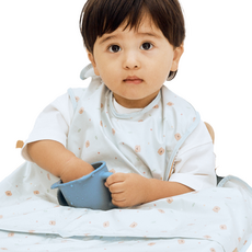 babyclo 多功能防水無袖圍兜 拉鍊款 6個月~3歲適用, 天藍色泰迪熊款, 1件, 1件