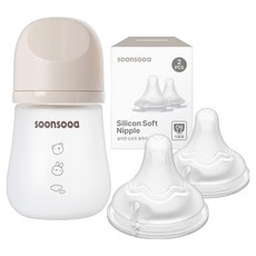 순수아 유리젖병 + 실리콘 소프트 젖꼭지 SS 2p, 베이지, 1세트, 160ml