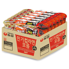 NONGSHIM 農心 杯裝辛拉麵 65g 6入+杯裝鮮蝦湯麵 67g 6入+杯裝天婦羅海鮮風味烏龍麵 62g 6入+杯裝濃郁炸醬麵 70g 6入組, 1組