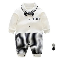 Mom's care 條紋領結按扣連身衣 Y026BCAA082