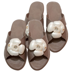 Eva 女款 花朵造型室內拖鞋, 棕色, 2組