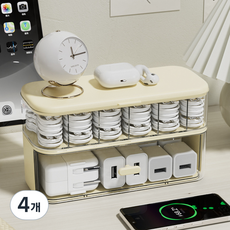 순잠 데이터 케이블 수납 정리 박스, 4개, 크림