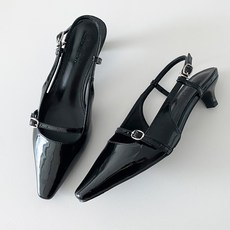 슈카르페 빅사이즈 에나멜 스틸레토 키튼힐 슬링백 구두 4cm
