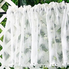 바롬몰 화이트 자수 볼 엣지 바란스 커튼