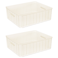 스내지 헤링본 바스켓 5호 오픈형, 화이트, 2개