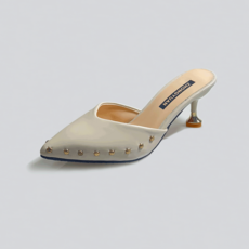 ShoesN 女款鉚釘高跟穆勒鞋 sn283, 米色, 240