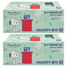 MITENXIN 天心生醫 史努比鋼印成人平面口罩, 音樂系列 水綠, 30片, 2盒