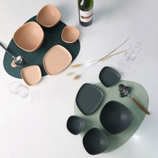 CASAGIO 雙人鵝卵石造型餐具組 12入, 淺褐色+炭灰色, B款(飯碗 2入+湯碗 2入+盤子 2入+小菜盤 2入+小菜碟 2入+筷架 2入), 1組