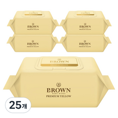 브라운 프리미엄 옐로우 도톰한 아기 물티슈 캡형, 73g, 72매, 25개