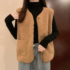 andstyle 女款短版口袋羊羔毛背心 248173