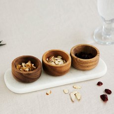 마켓비 DISHOME 우드볼 3p + 트레이 세트 7.5cm 아카시아나무, 혼합 색상, 1세트