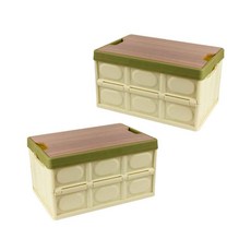 MINEING 露營專用折疊收納盒+木製蓋子, 綠色, 30L, 2個