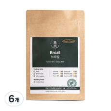 DUTCH&BEAN COFFEE 單一產區 巴西桑托斯 RFA 烘焙咖啡豆, 全豆(未研磨), 200g, 6個