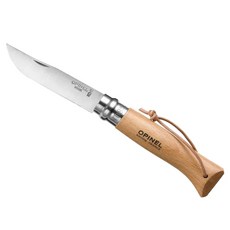 Opinel 不鏽鋼折刀 NO.08 櫸木刀柄 附皮繩, #001321, 1組