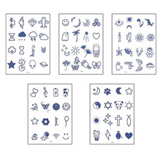 LOVISH Kitsch風可愛半永久漢娜刺青轉印貼紙 大容量5件組, 混合色, 1套