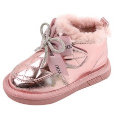 Lulushu 女童字母蝴蝶結閃亮毛靴