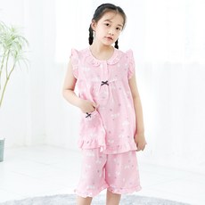 女童涼感晚安熊人造絲蓋袖睡衣上下套裝