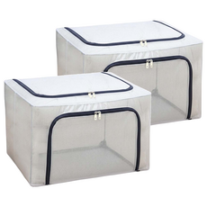 樂邦 雙開口PVC鋼架衣服收納箱 66L, 深藍色, 2個