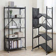 코멧 원터치 접이식 다용도 이동식 선반, 블랙, 5단