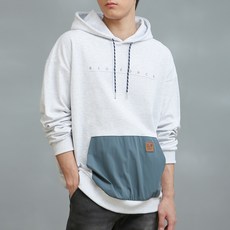 블루포스 린스터 오버핏 포켓 배색 긴팔 후드 티셔츠