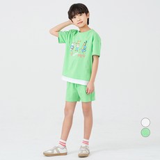 LollyTree 童款動物圖案假兩件短袖短褲套裝