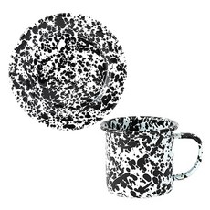 크로우캐년홈 D11 마블 라인 머그컵 340ml + D99 플랫플레이트 20cm, 블랙, 1세트