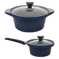 리빙온 스톤코팅 세라믹 편수냄비 18cm + 양수냄비 24cm, 딥블루, 1세트