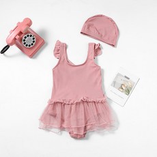 스타빈 여아용 왕리본 레이스 수영복 + 모자 세트