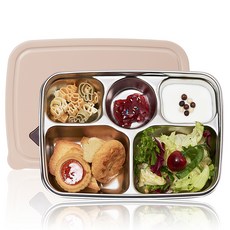 마더케이 국내제조 스테인리스 유아동 식판 + 뚜껑 세트, 베이지, 1세트
