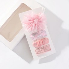 JirehBow 韓國髮飾 法式立體紗4件組, 粉色, 19.5 x 10 x 3.5cm