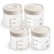 HelloKitchen 耐熱玻璃矽膠蓋刻度玻璃瓶, 4個, 100ml