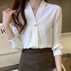 LUNAGIRL V領交叉扣雪紡襯衫