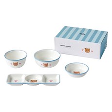Modern House ON Kgogom 兒童陶瓷餐具套裝, 熊熊, 飯碗+湯碗+小菜盤+3格隔菜盤, 1組
